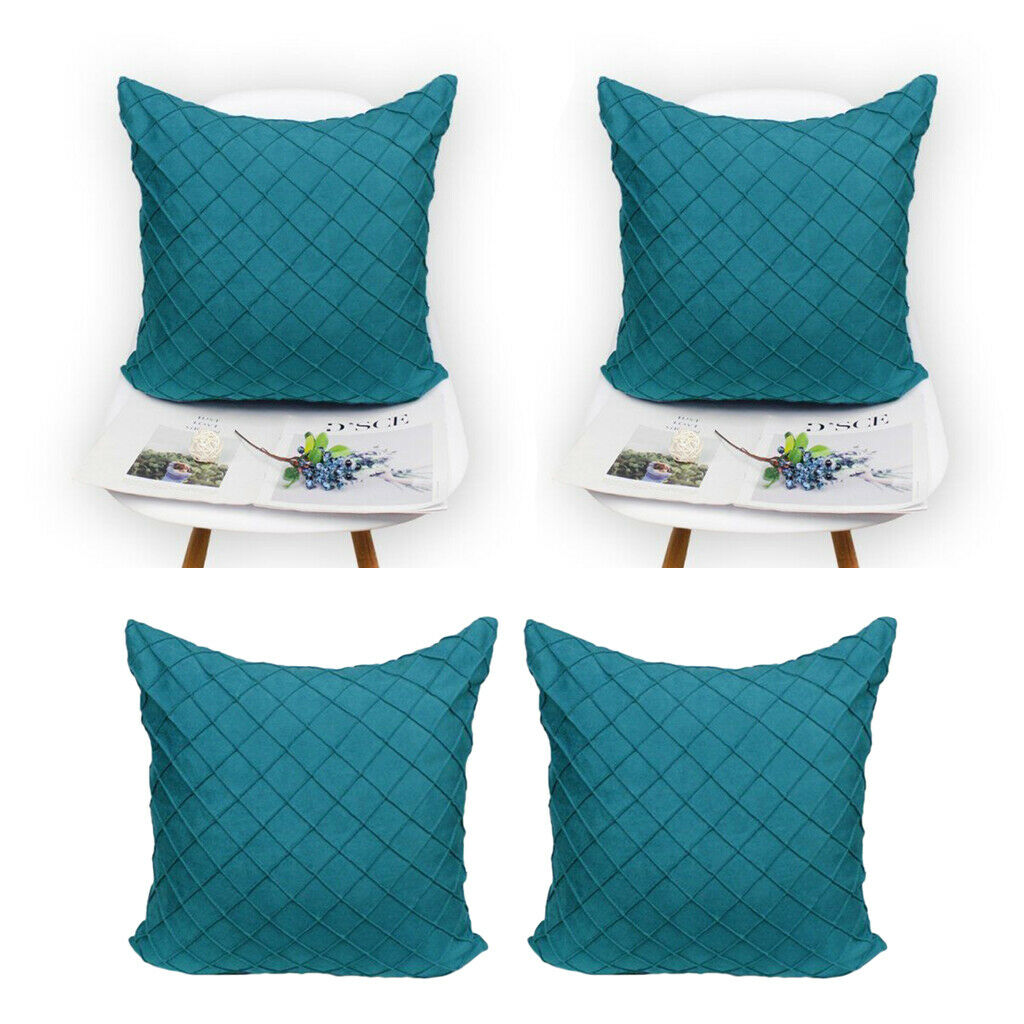 2Pcs Bright Blue Velvet Pillow Covers Geometric Embossment Decor Cozy Cushion
