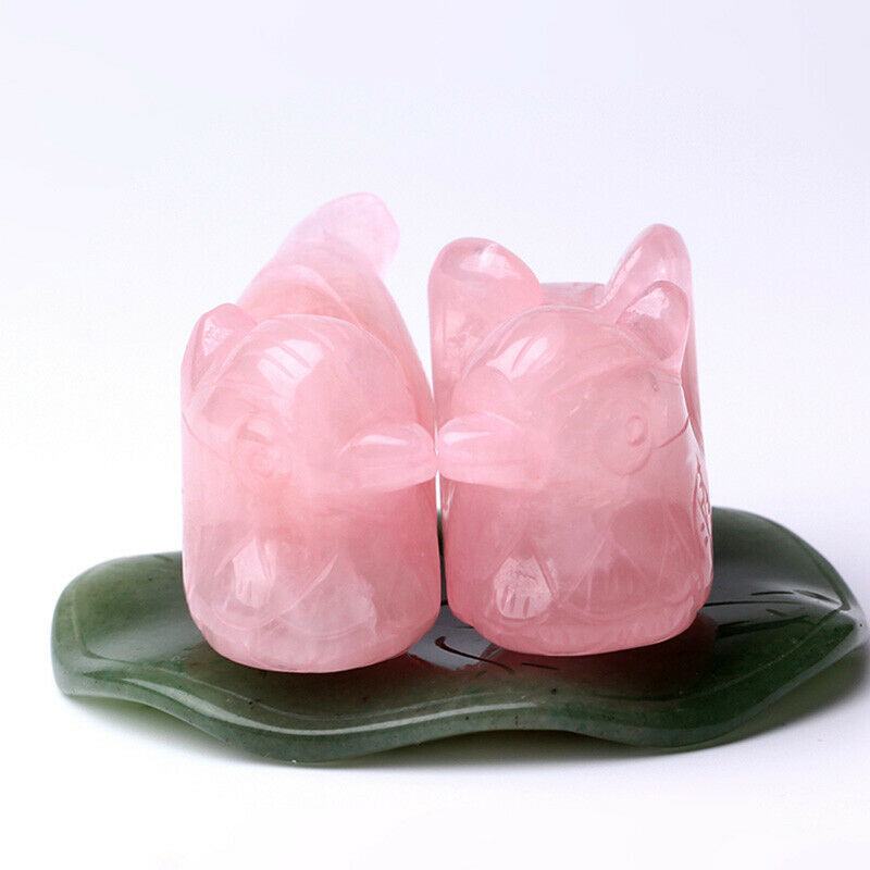 1Pair Natural Rose Quartz Crystal Mandarin Duck Stone Healing Reiki Wedding Gift