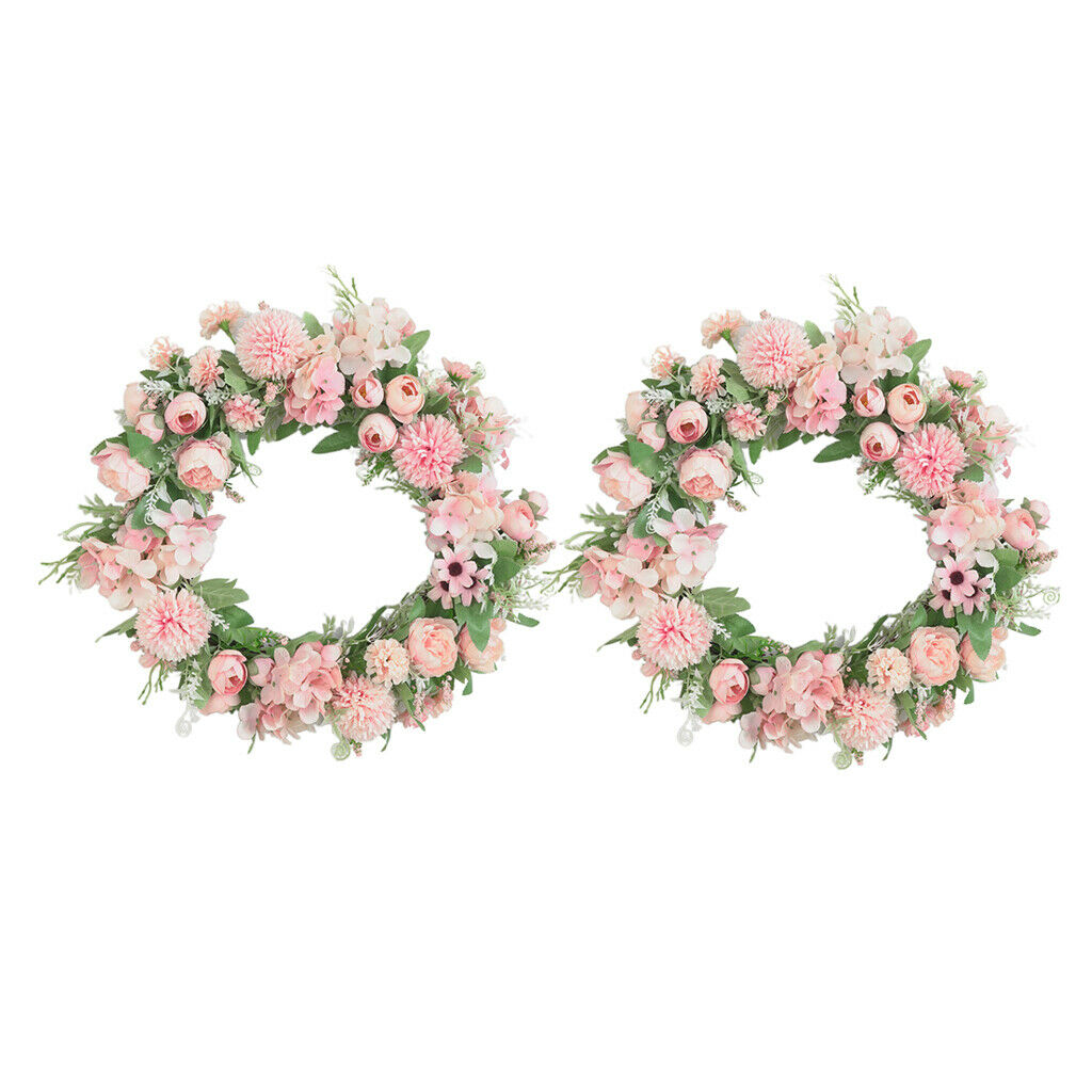 2x Artificial Peony Wreath Garland Door Farmhouse Showcase Party Decor Pink