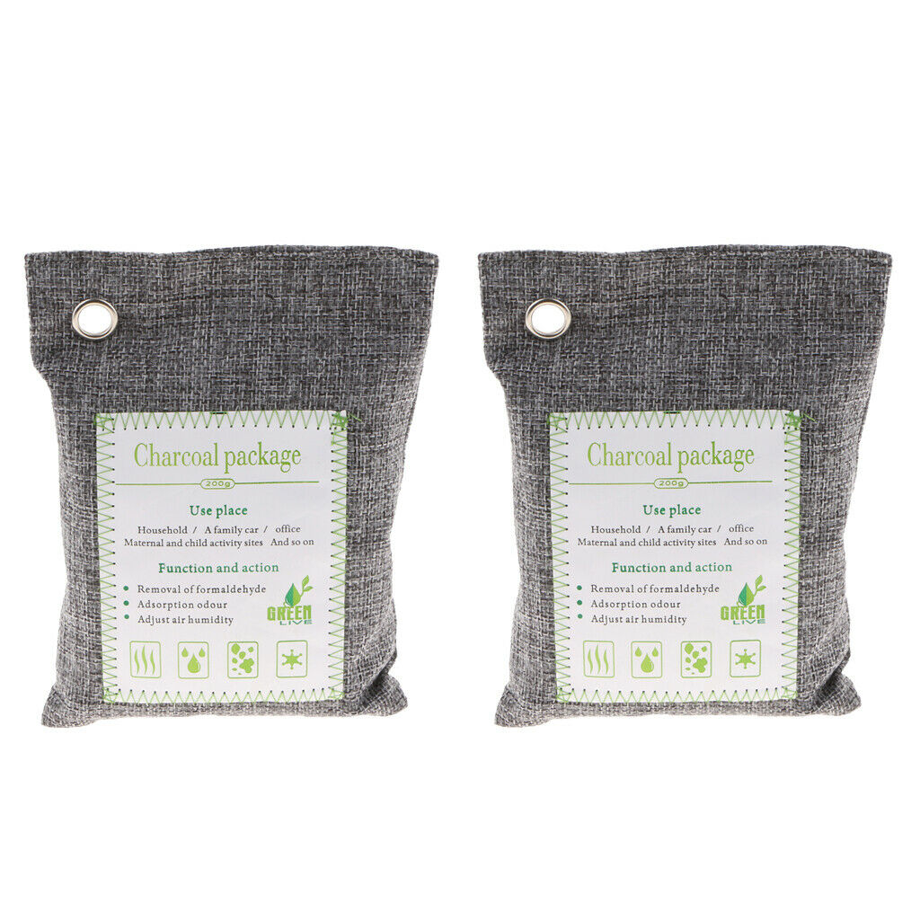 2 Pack Bamboo Odor Eliminator Bags 500g, Natural Bamboo Charcoal Air Purifying