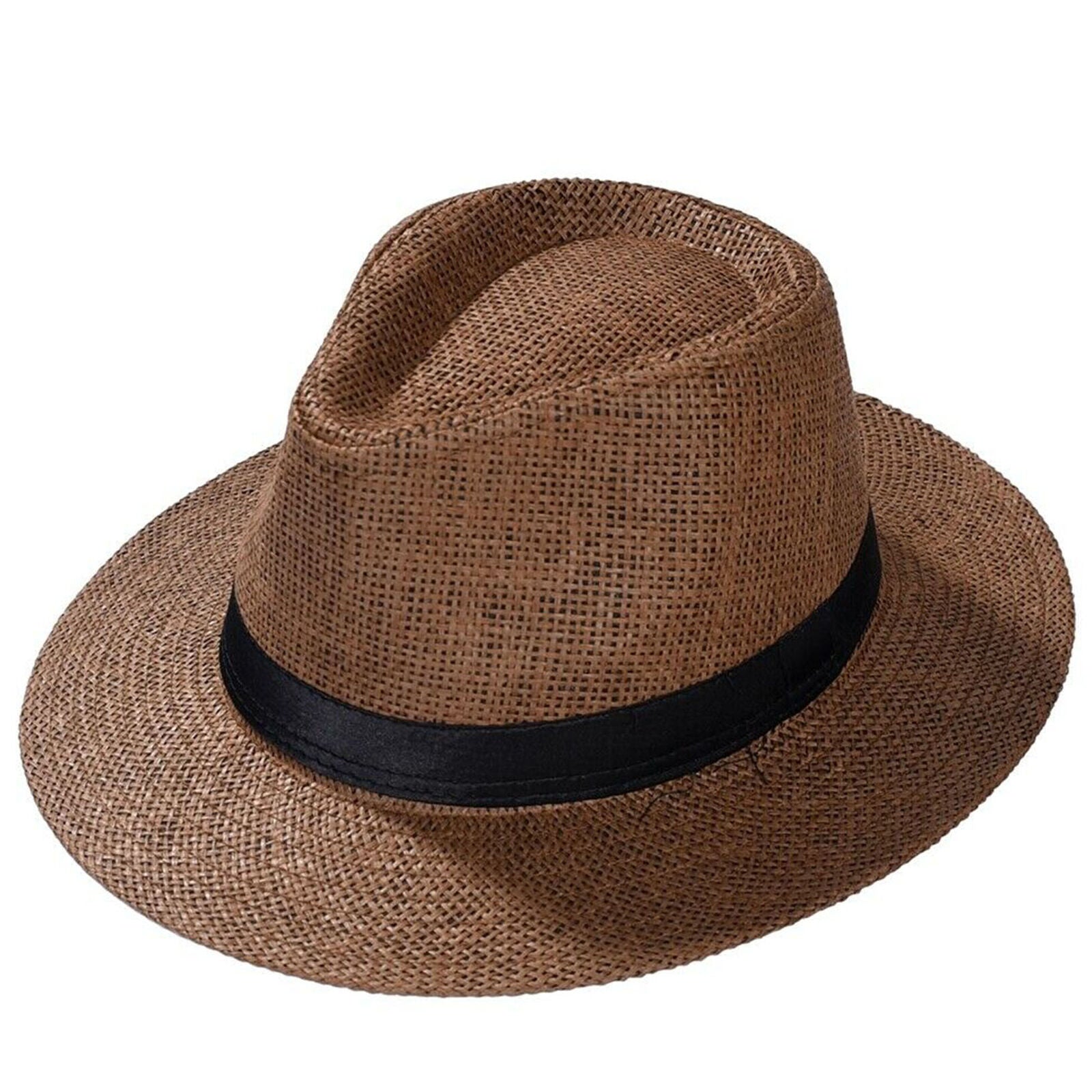 Unisex Man Summer Trilby Gangster Cap Beach Sun Straw Hat Band Sunhat Panama Hat