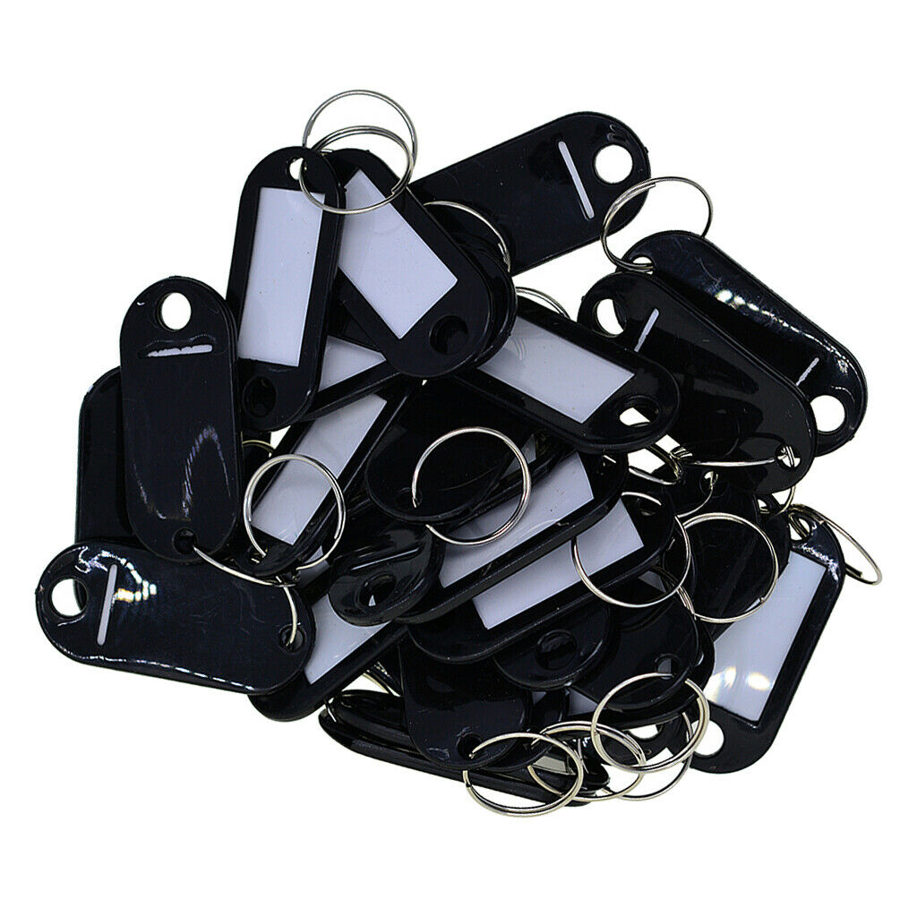 50X BULK SALE KEY TAGS BLANK ID FOBS PLASTIC IDENTITY CAR KEYRING Black