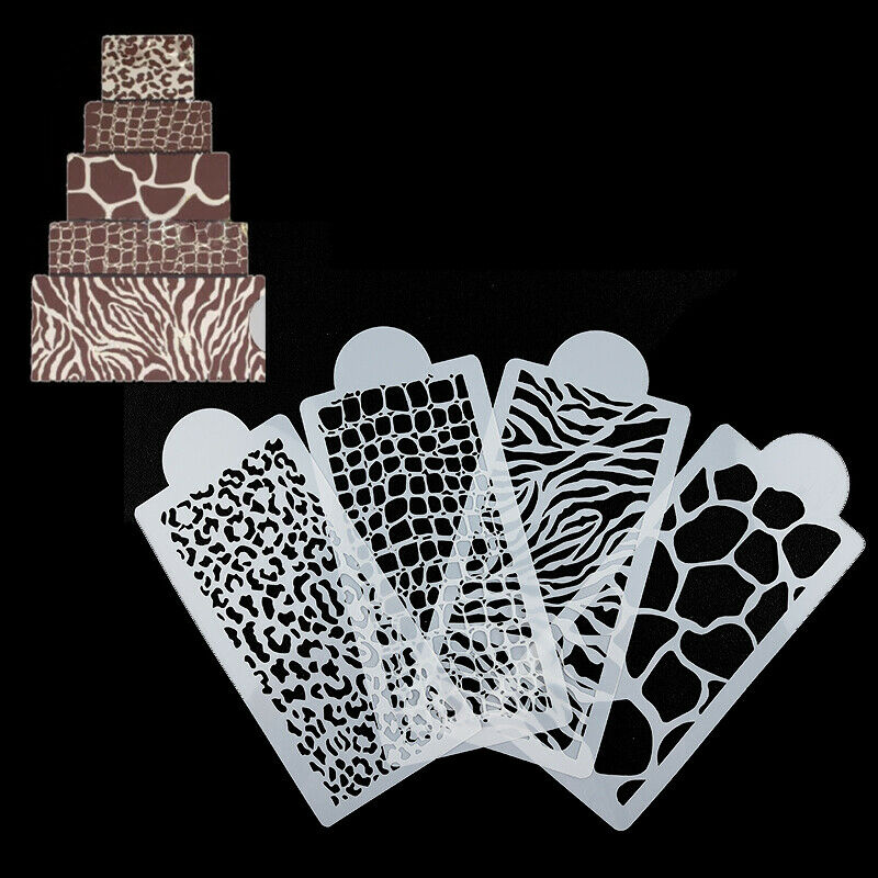 4pcs Zebra Leopard Wild Style Cake Stencil Airbrush Painting Mold Fondant De DF