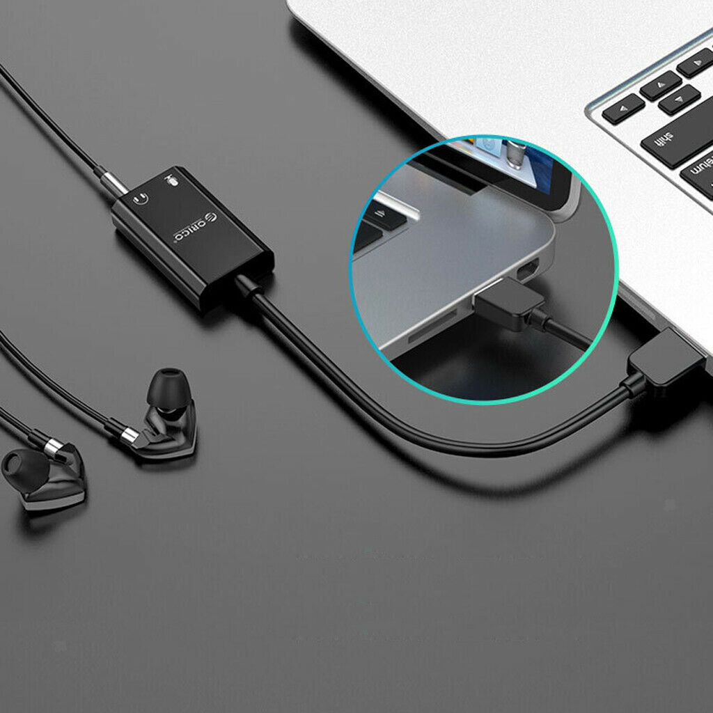 Black 2 Channels USB Audio Adapter External Sound Card Adapter for Win Linux