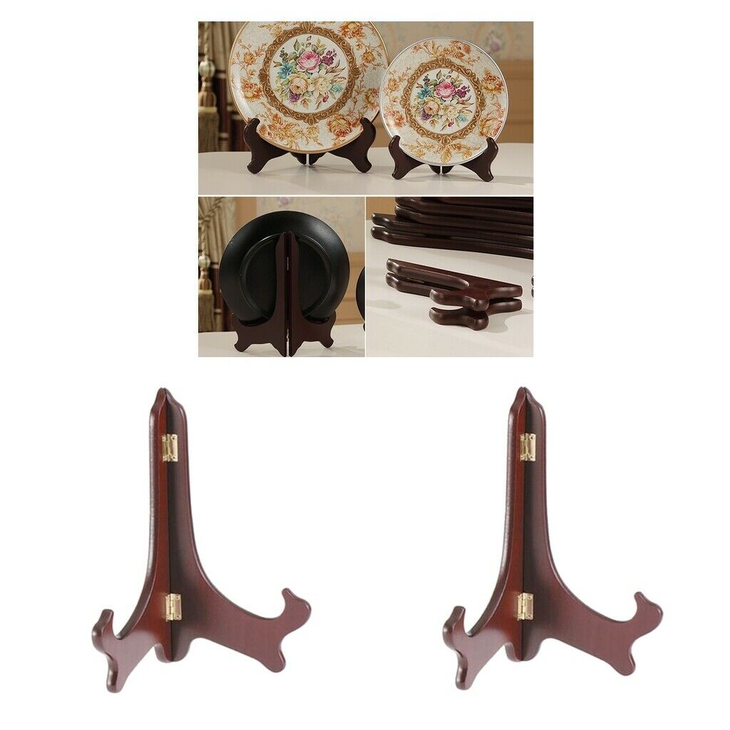 2Pcs 6" + 11" Photo Frame Wooden Wood Easel Plate Holder Folding Stands