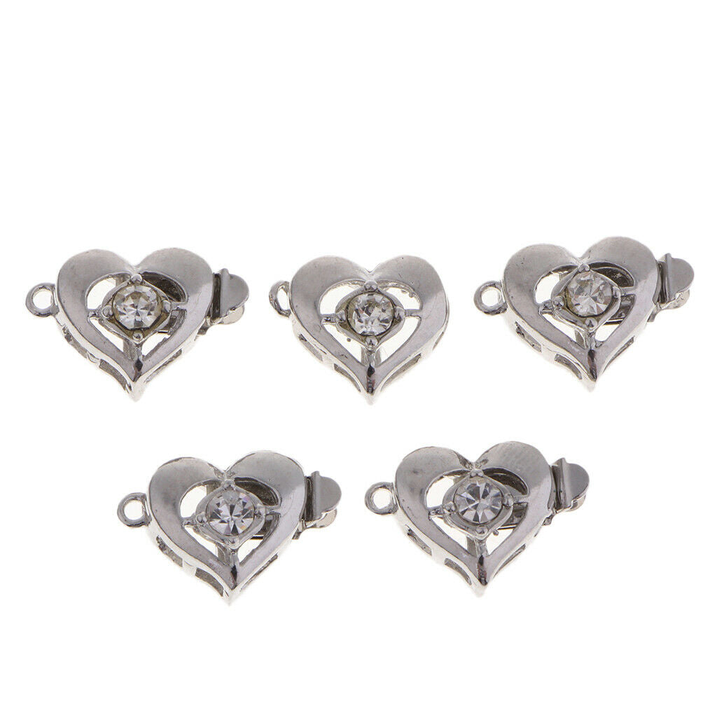 5x Rhinestone Diamante Love Heart Box Clasp Wedding Jewelry Making Findings