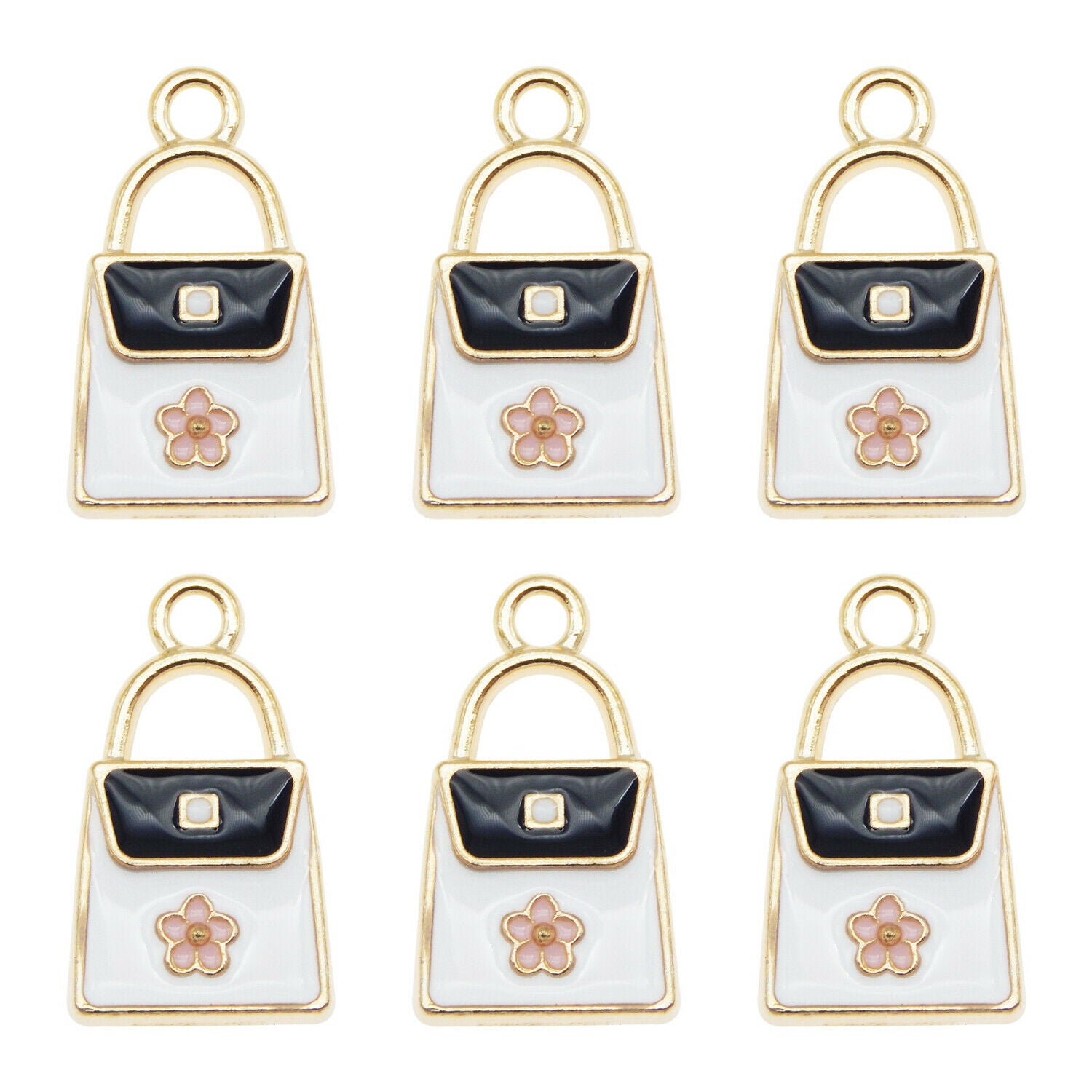 20PCS Colorful Enamel White Handbag with Plum Flower Pendant Charms DIY Findings