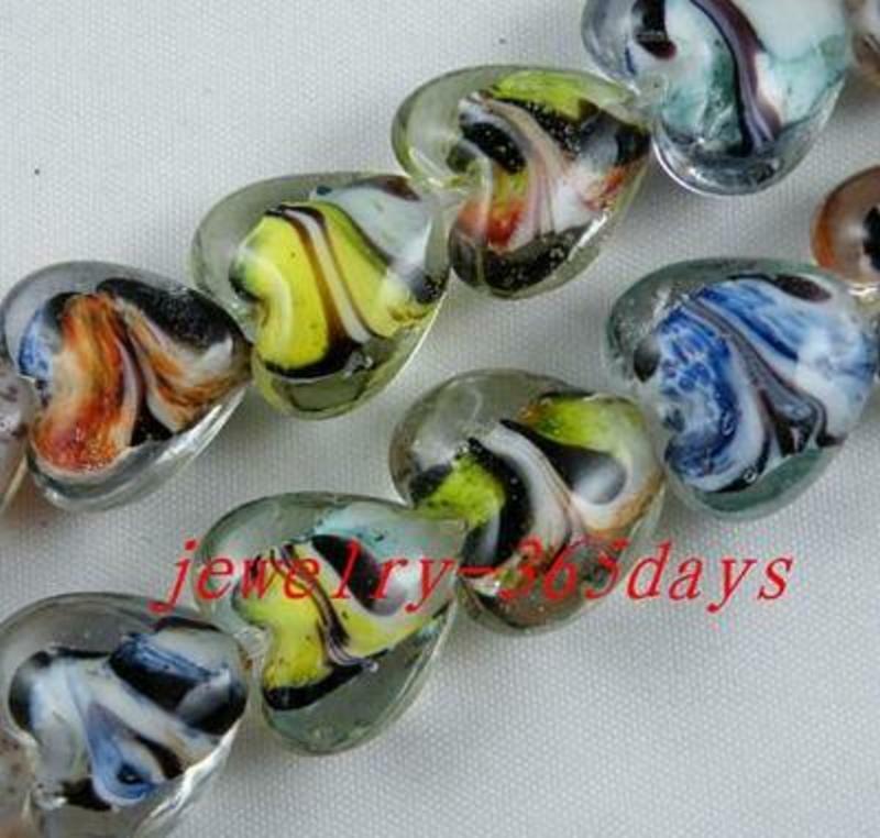 15pcs Handmade Glass Heart Shaped Spacers 16mm P371