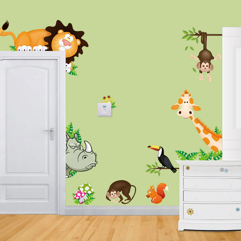 Jungle Safari Animals Wall Stickers Decals Kids Nursery Baby Room Decor F.l8