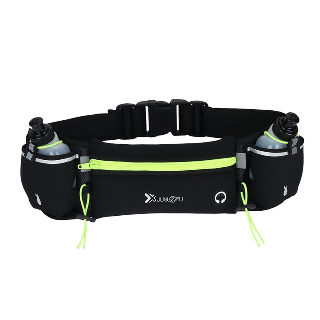 Running Belt with Bottle with Large Pocket for Jogging Cycling Camping Green