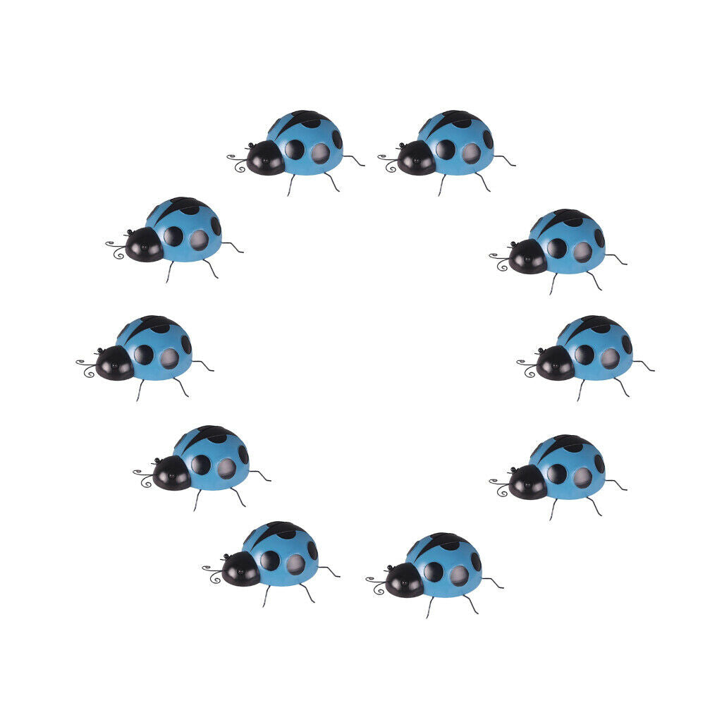 10Pieces Iron Ladybug Wall Decor Lifelike Wall Sculpture Artistic Indoor Outdoor