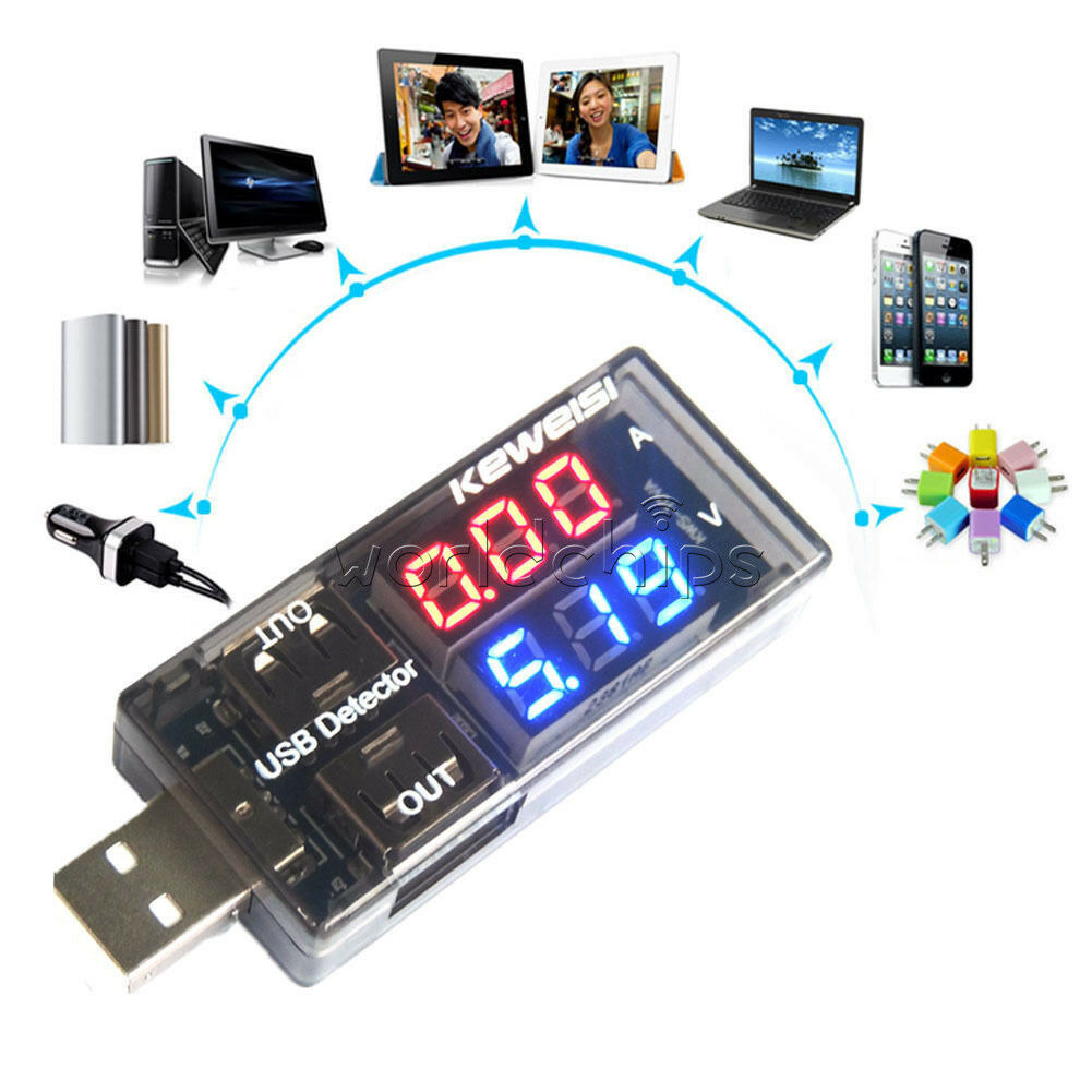 USB Charger Current Voltage Charging Detector Battery Voltmeter Ammeter Red+Blue