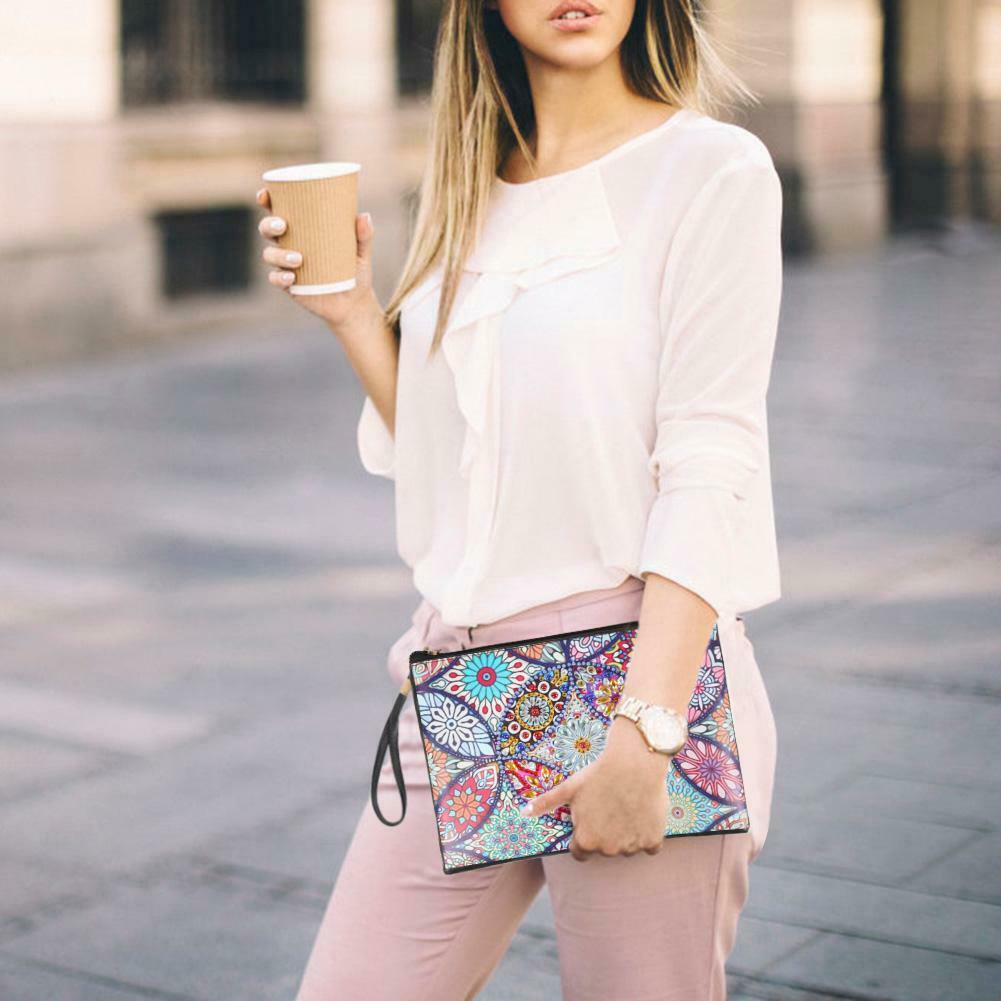 DIY Mandala Special Shaped Diamond Painting Wristlet Wallet Zipper Clutch @
