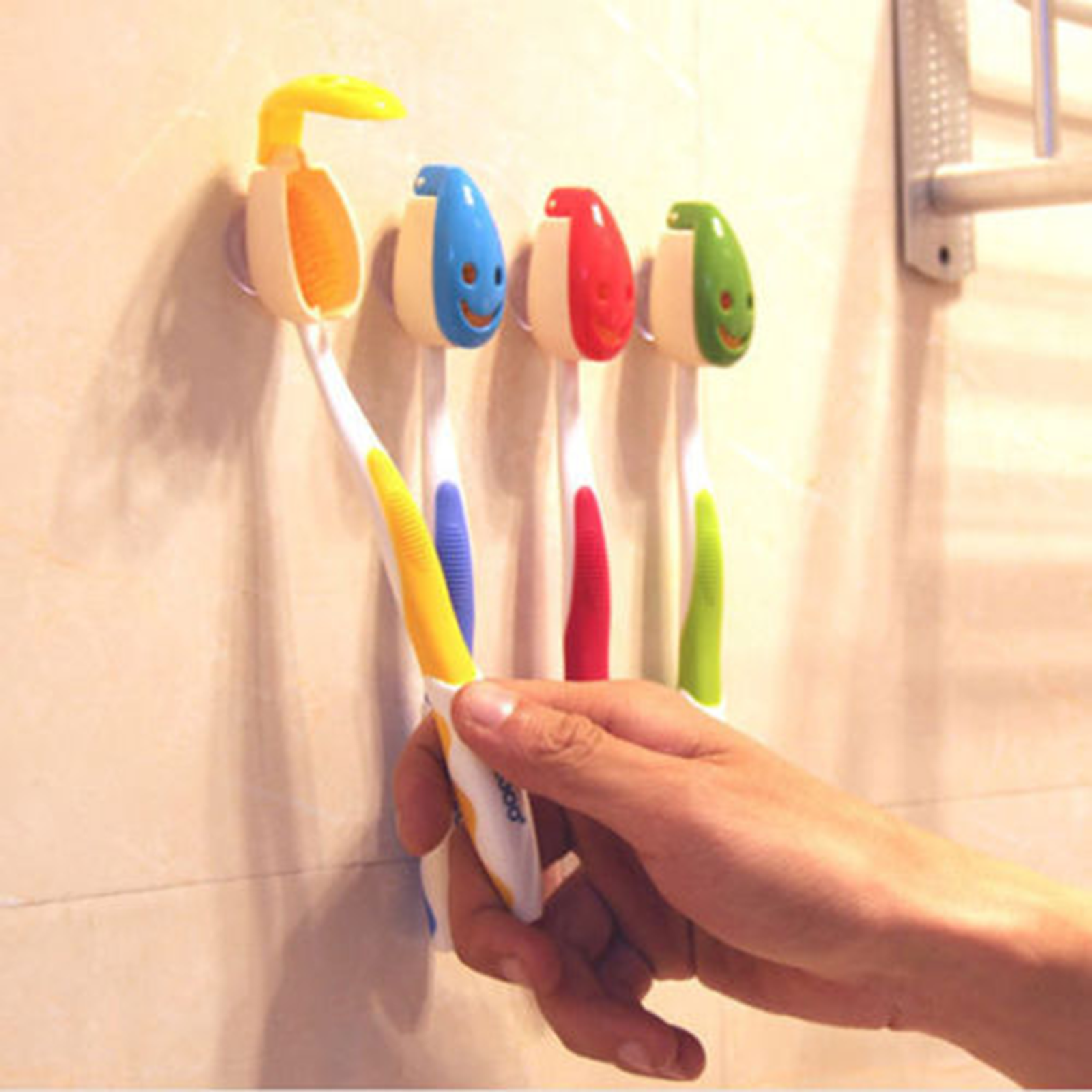 4X Portable Home Bathroom Smile Face Toothbrush Holder Cover Case Suction Cup