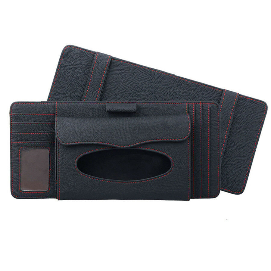 Black PU Visor Clip Holder Organizer Bag Multiple Card Slot Design for Auto Car