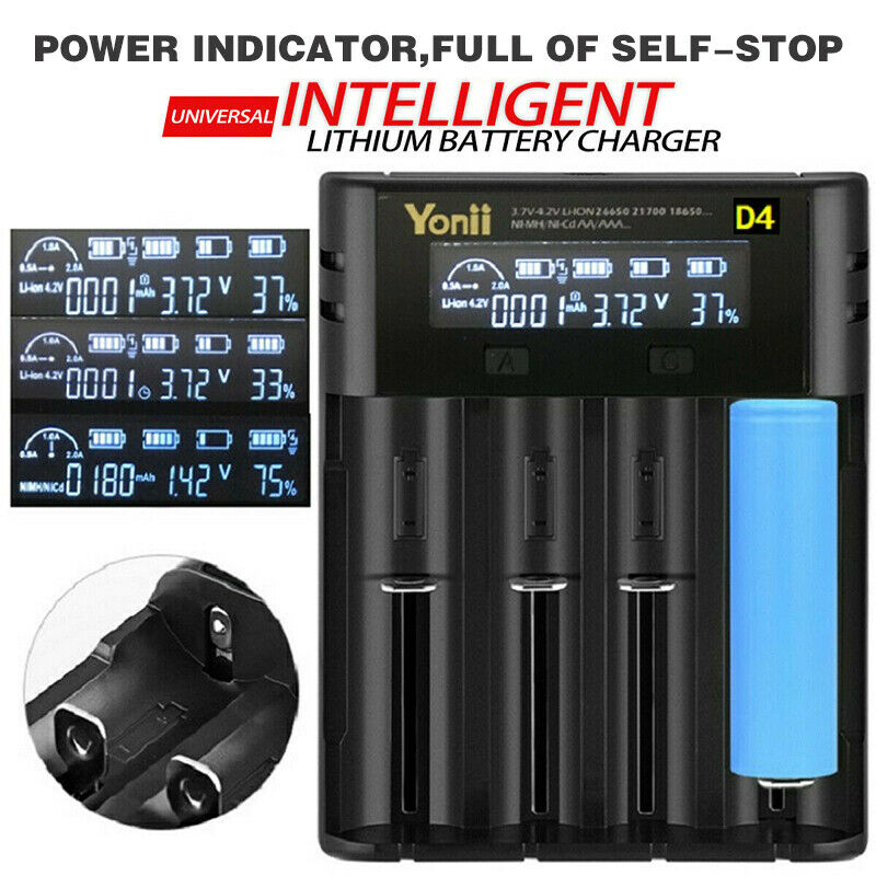 Intelligent LCD Charger 4 Slot For 18650 21700 26650 Lithium AA AAA Nimh Battery