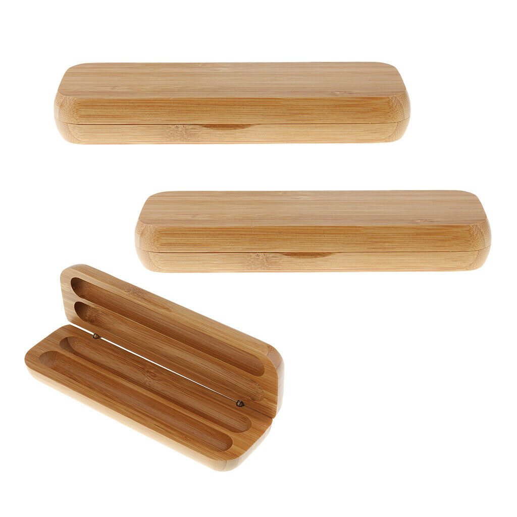 3pcs Bamboo Fountain Pen Display Box Case Container Gift Craft Decor Beige