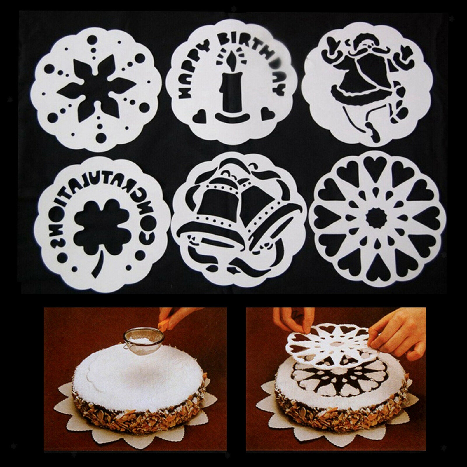 6x Snowflake Jingle Bell Cake Stencils Cookie Fondant Mold Baking Decor