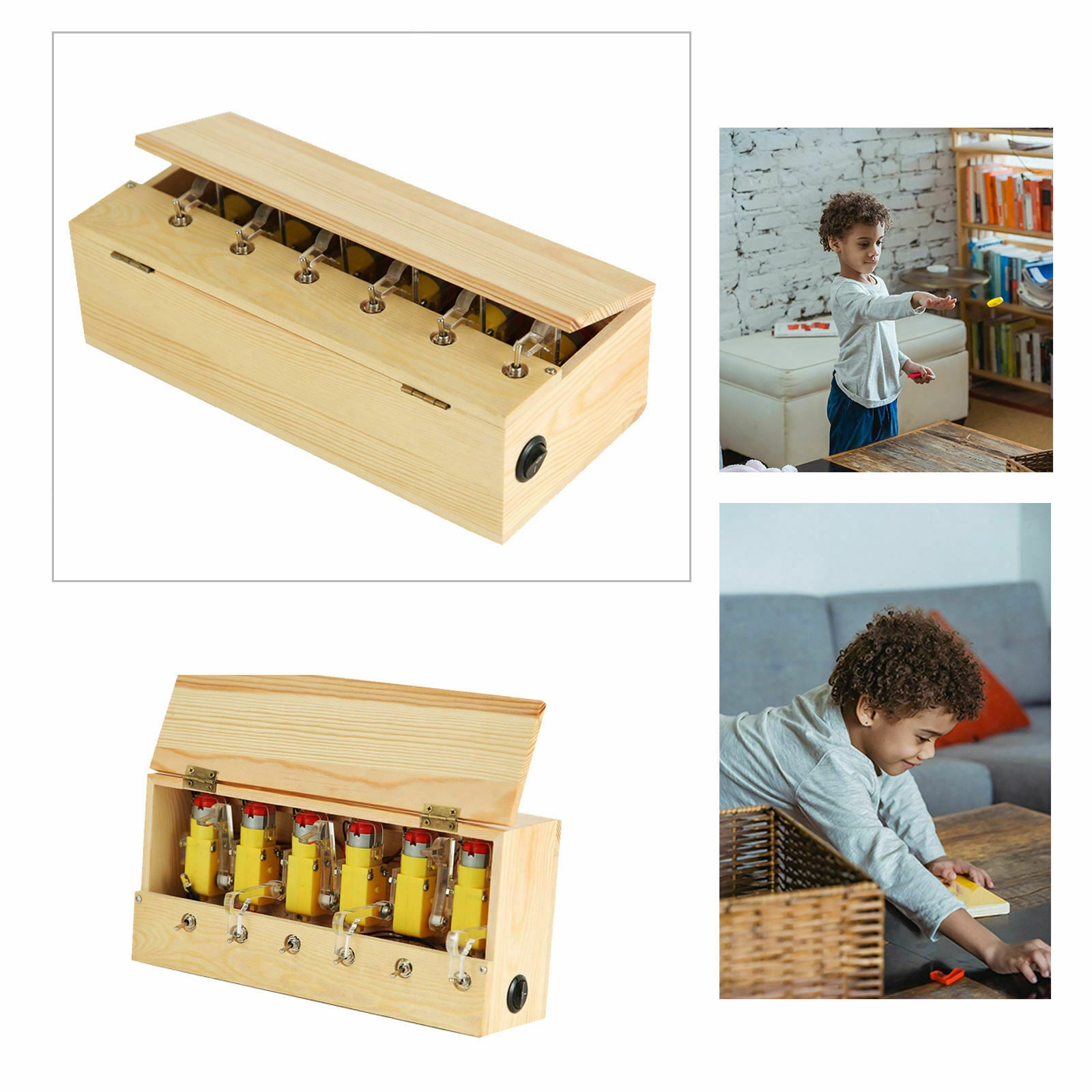 Wooden Electronic Useless Box Desk Decor Rechargable for Kids Children