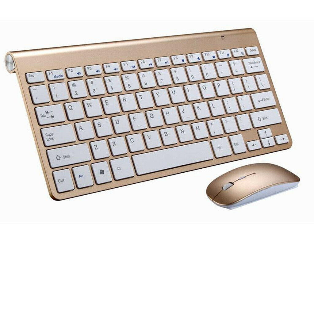 Mini Flat Quiet Wireless Keyboard Mouse Combo Golden