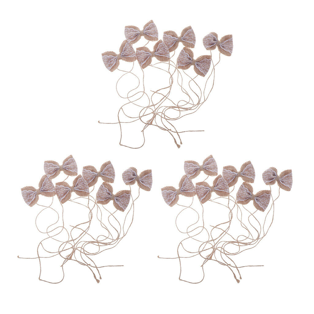 18x Lace Burlap Bow,Jute Bowknot, Bow Embellishments for Weddings 2.5x2.3in