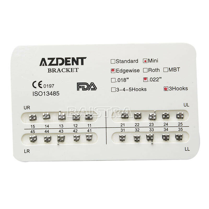 20 Packs AZDENT Dental Orthodontic Bracket Braces Mini Edgewise .022 Hooks on 3
