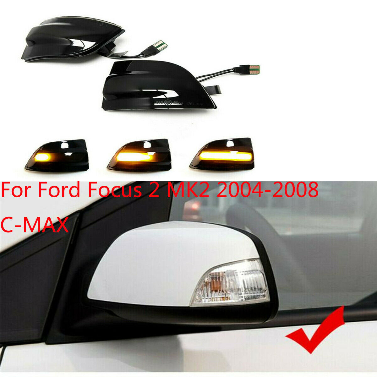 For Ford Focus 2 MK2 04-08 C-MAX Car LED Dynamic Rearview Mirror Sequence Lights