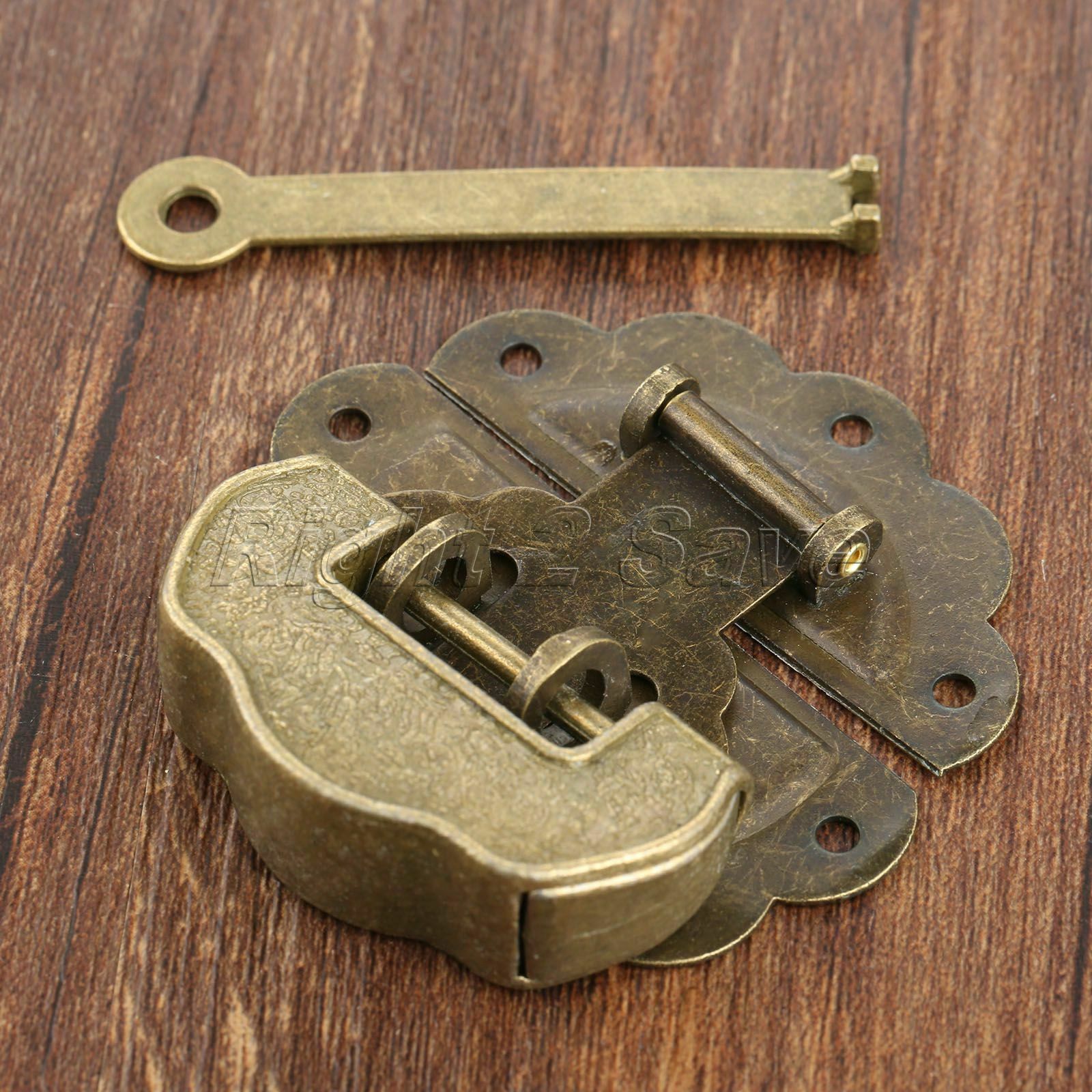 Retro Furniture Jewelry Box Chest Trunk Padlock Lock Key Toggle Latch Clasp Set