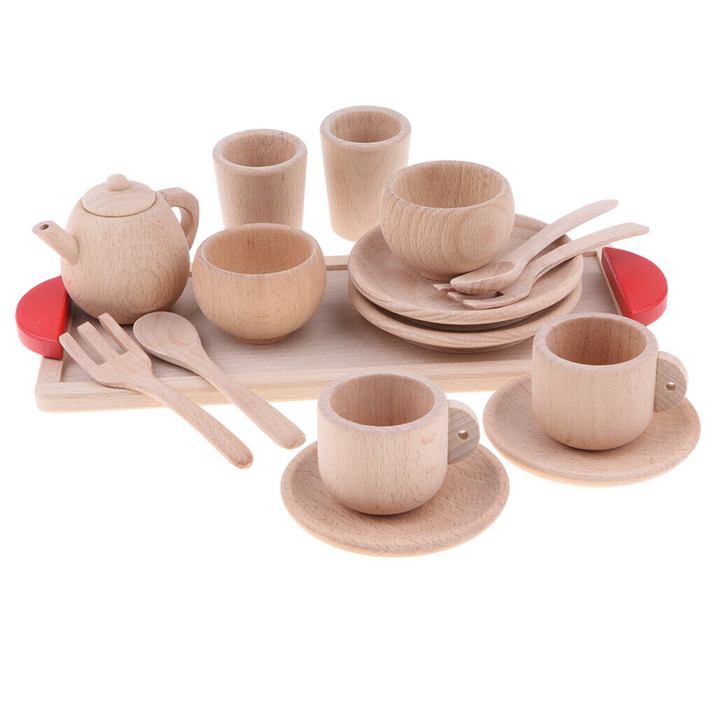 4pcs Wooden Tea Coffee Saucer Tableware Pretend Play Kitchen Education Toys