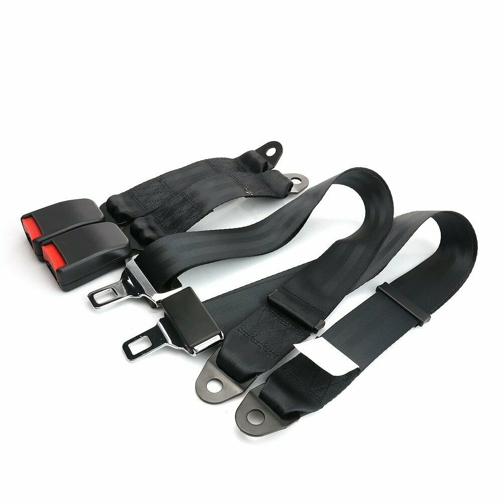 2PCS Safety Belt 2 Point Harness Clip Adjustable Seat Belt Black Car Universal