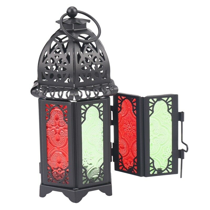Classic Moroccan Decor Windproof Candle Holders Votive Iron Glass Hanging CandP5