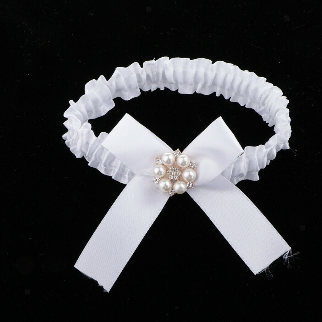 of 2 Women Crystal Leg Garter Belt Bowknot Thigh Strap Prom Costumes White