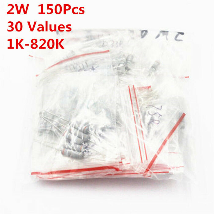 150Pcs 30 Values 1 K -820 K 2W Carbon Film Resistor Assortment Kit Assorted
