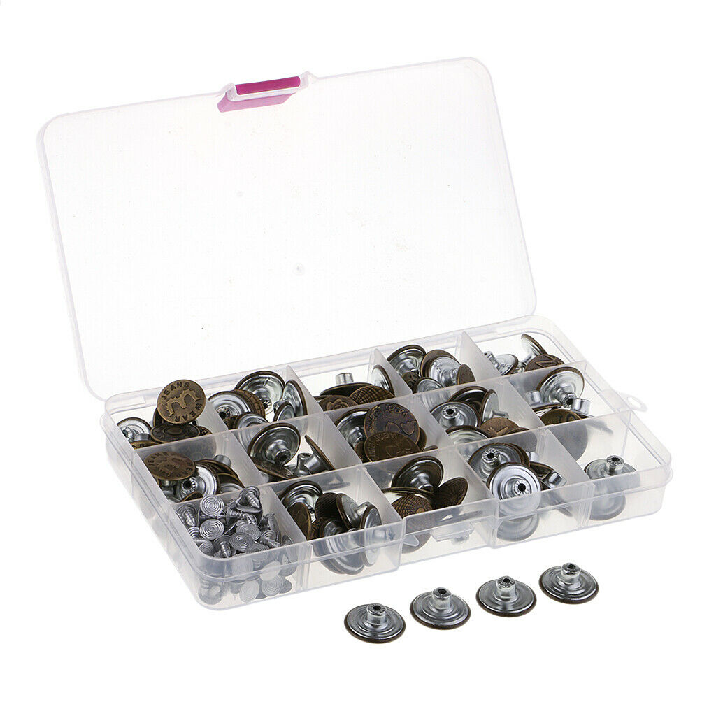 100 Sets Metal Rivet Studs Jeans Tack Buttons Hammer On Replacements 17-20mm