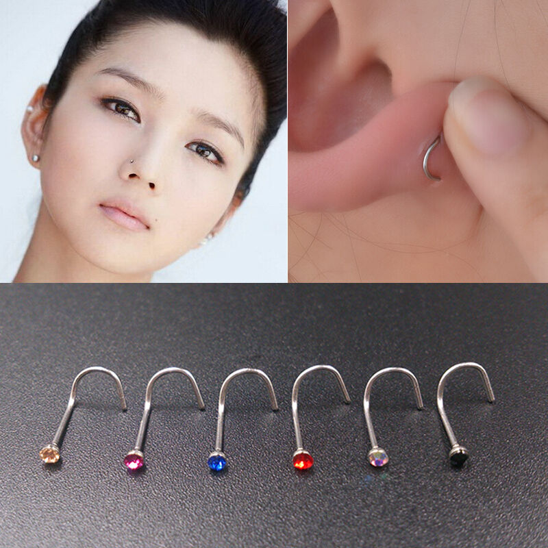 Reliable Mix Colors Rhinestone Nose Studs Screw Ring Bone Bar Body Pierci.l8