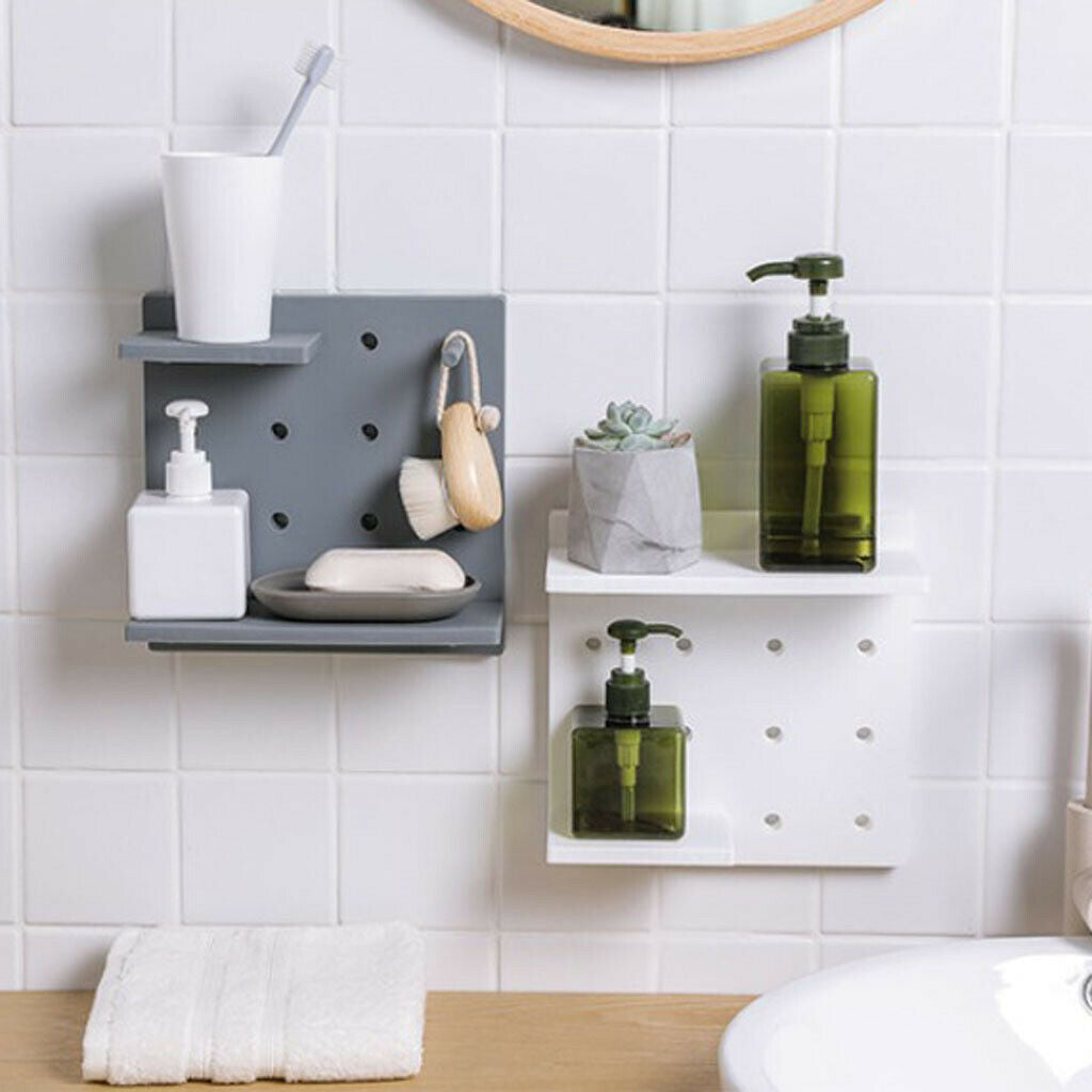 Multi-Functional DIY Plastic Self-adhesive Wall Mounted Storage Shelf Gray