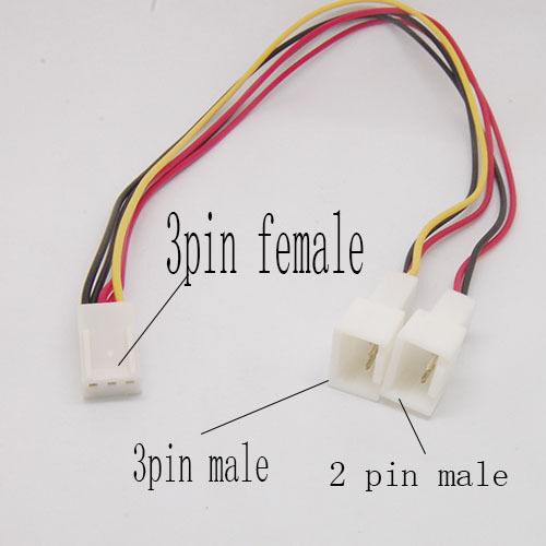 2pcs 3 Pin Fan Power Splitter Cable Lead 1 Female to 2 x Male 25cm Motherboard