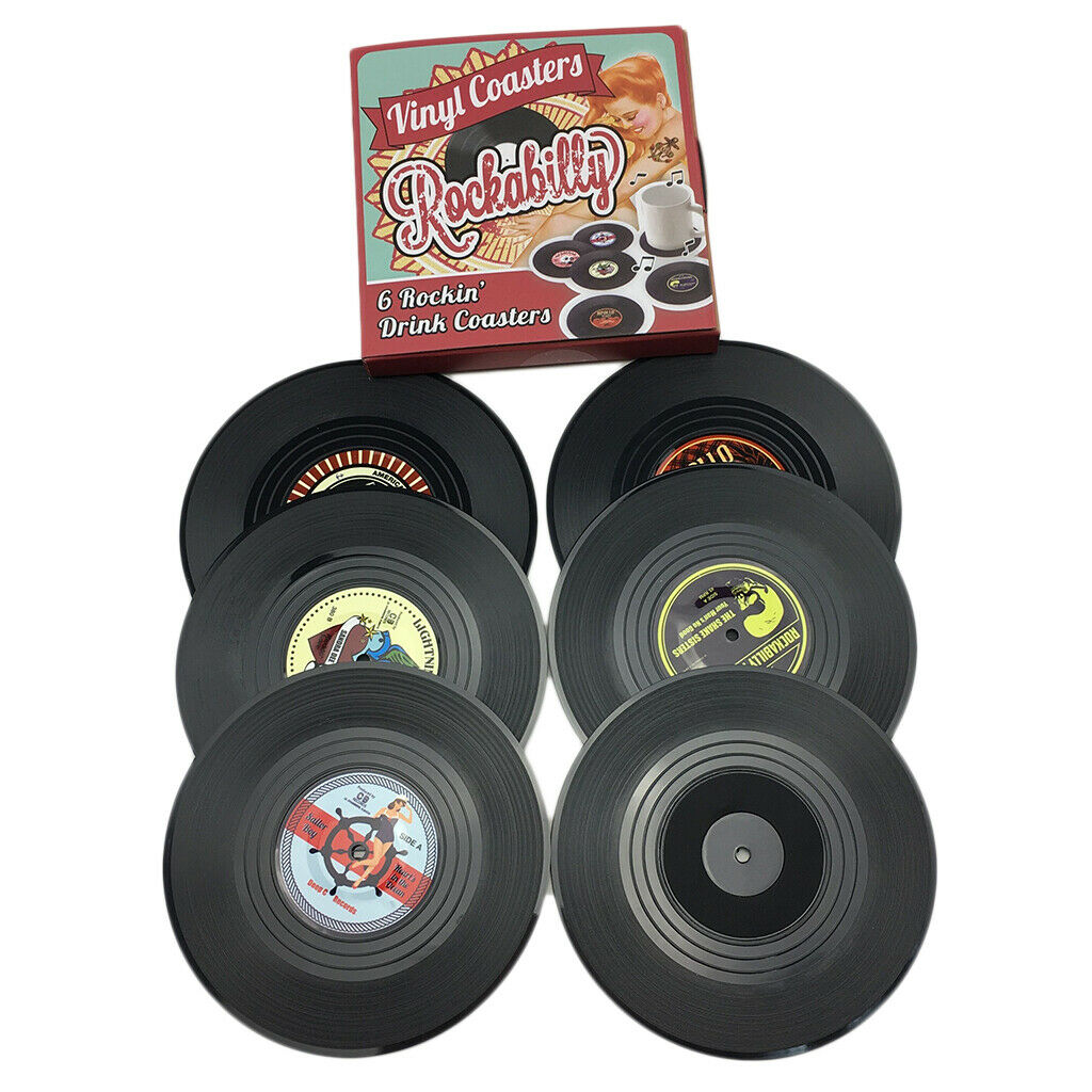 Retro 6pcs Cup Mat Pad Anti-skid Coasters Placemat 10.5cm in Dia Black
