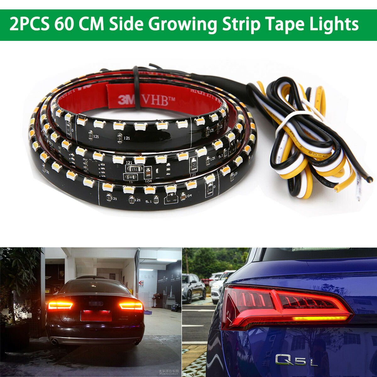 2PC LED Headlight Trunk Signal White & Yellow Strip Light NO Error 12V Universal