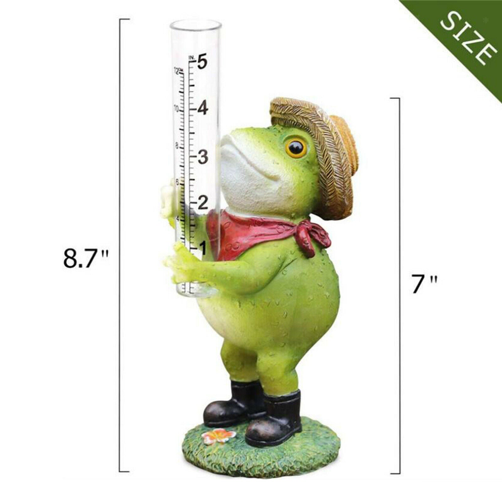 Frog Rain Gauge with Glass Tube Outside for Yard Patio Lawn Rain Catcher
