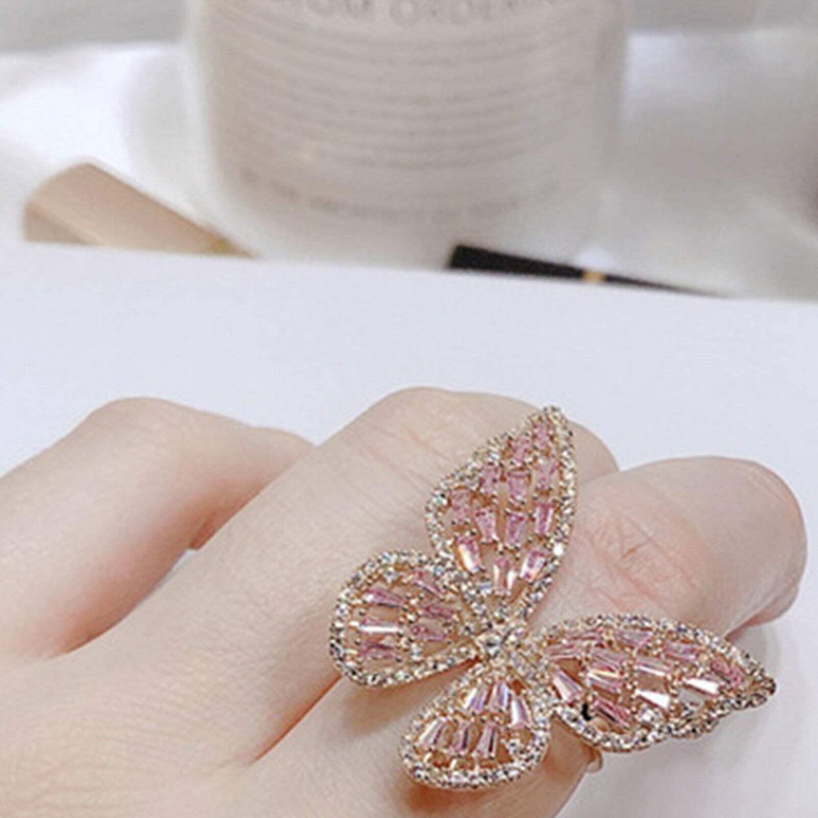 Crystal Rhinestone Butterfly Rings Gem Knuckle Rings Wedding Party Jewelry