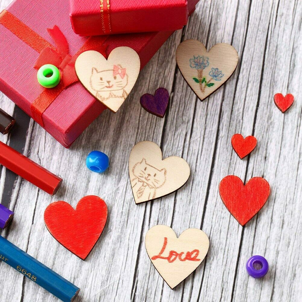 100 Pieces Unfinished Wooden Heart Slices Blank Wood Slices for Christmas, WL5B4
