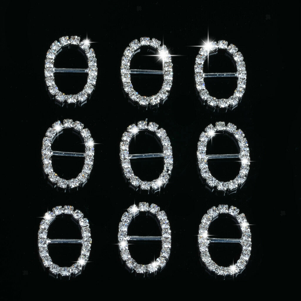 10 Pieces Oval Shape Alloy Crystal Buckle Ribbon Slider for Wedding Invitation