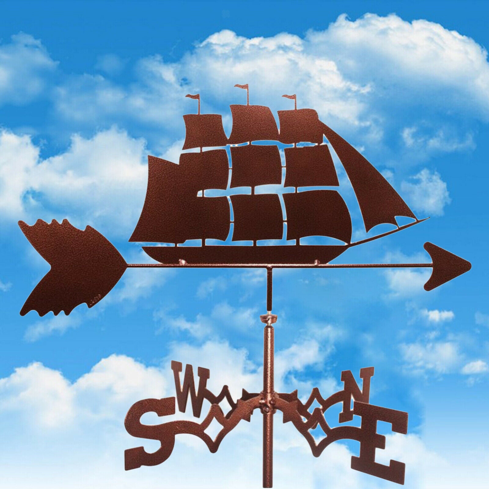 Elegant Stainless Metal Sailboat Weathervane Weather Vane Outdoor Yard Decor