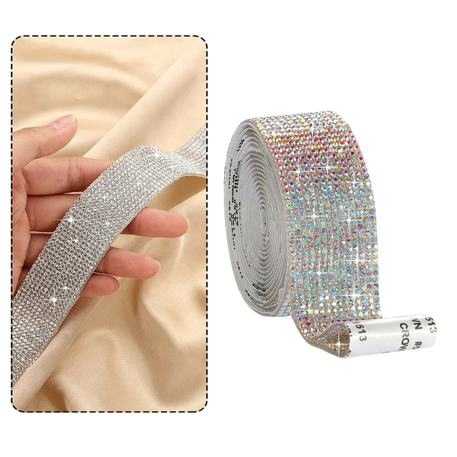 Self-Adhesive Rhinestone Diamond Ribbons DIY Car Phone Multicolor 1.4cm