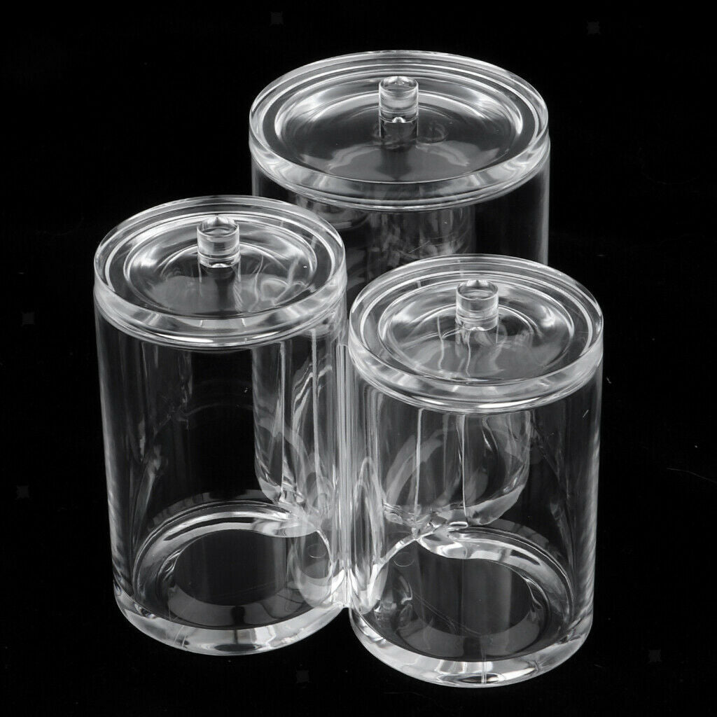 Clear Acrylic Brush Organizer Holder Cup Makeup Display 3 Space with Cover