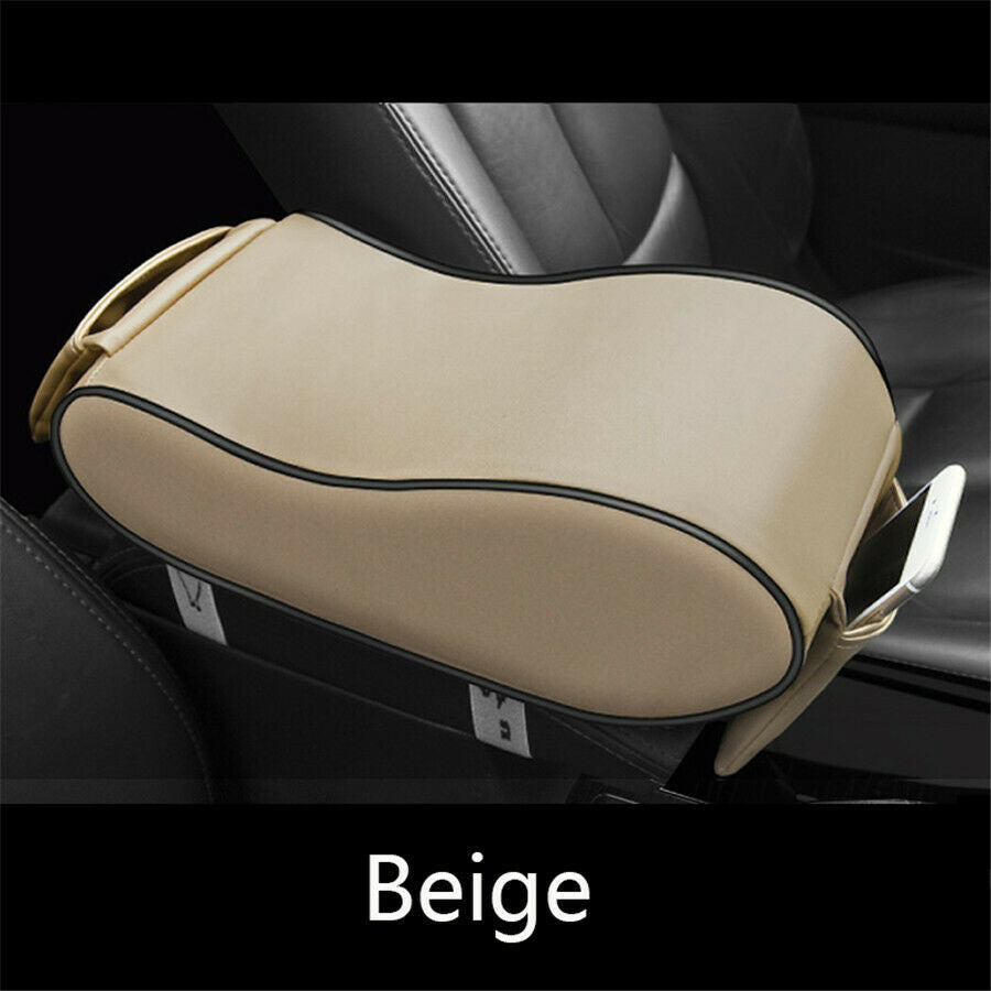 Beige PU Leather Car SUV Center Armrest Box Cover Arm Pad Storage with Pouch Bag