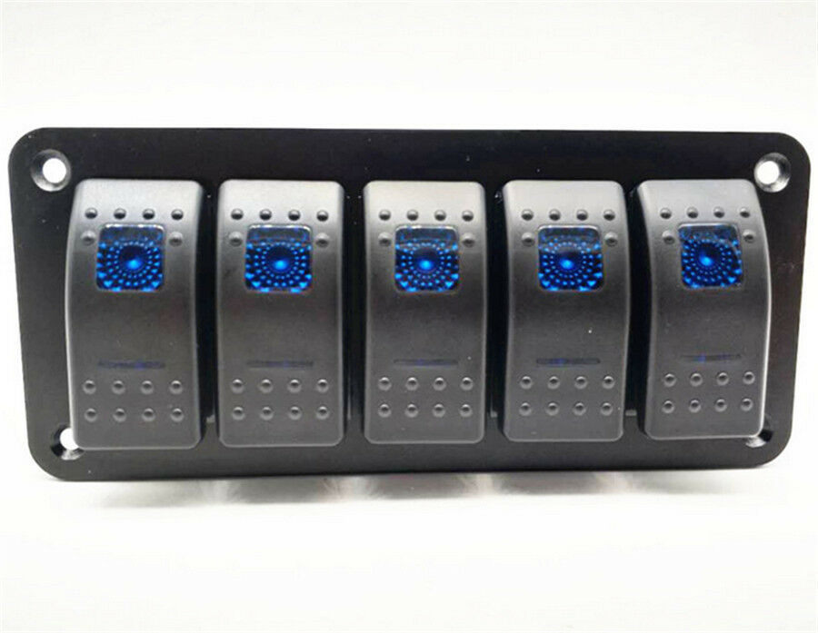 5 Gang On/Off Rocker Switch Panel Dual LED Light Car Marine Boat Waterproof IP65