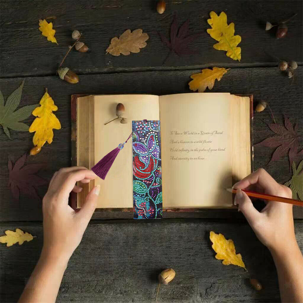 6pcs 5D Crystal Diamond Painting PU Leather Tassel Bookmark Office School