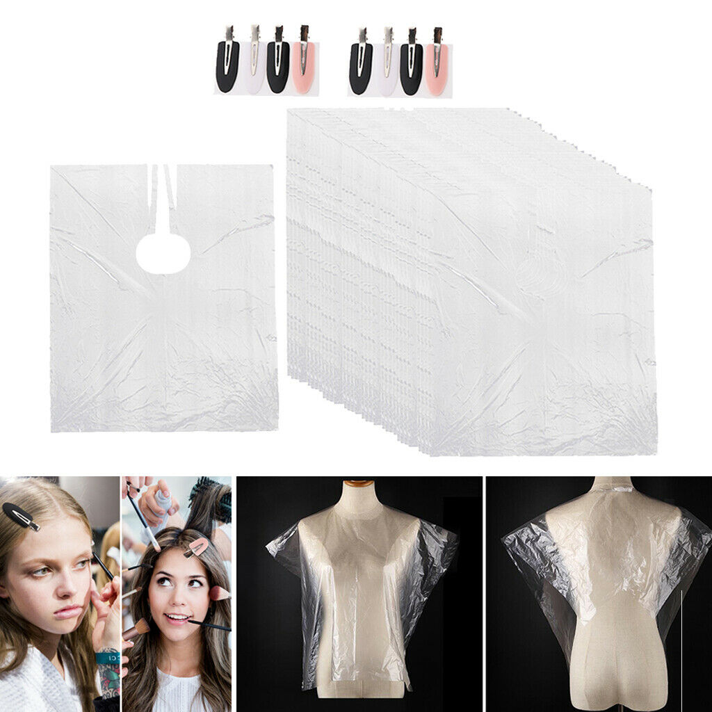 100x Hair Cutting Capes Gowns Salon Cloth Apron with 8x No Bend Hair Clips